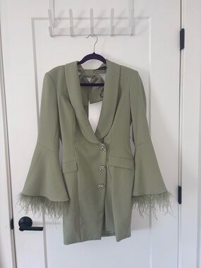 Lavish Alice Feather-Trim Green Blazer Mini Dress